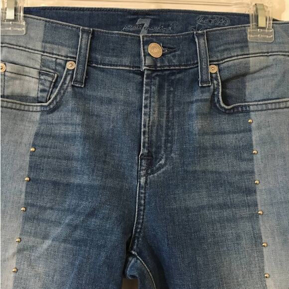 7 For All Mankind The Ankle Skinny Jeans Size 25 (1) Two-Tone Blue Studded - Picture 3 of 5